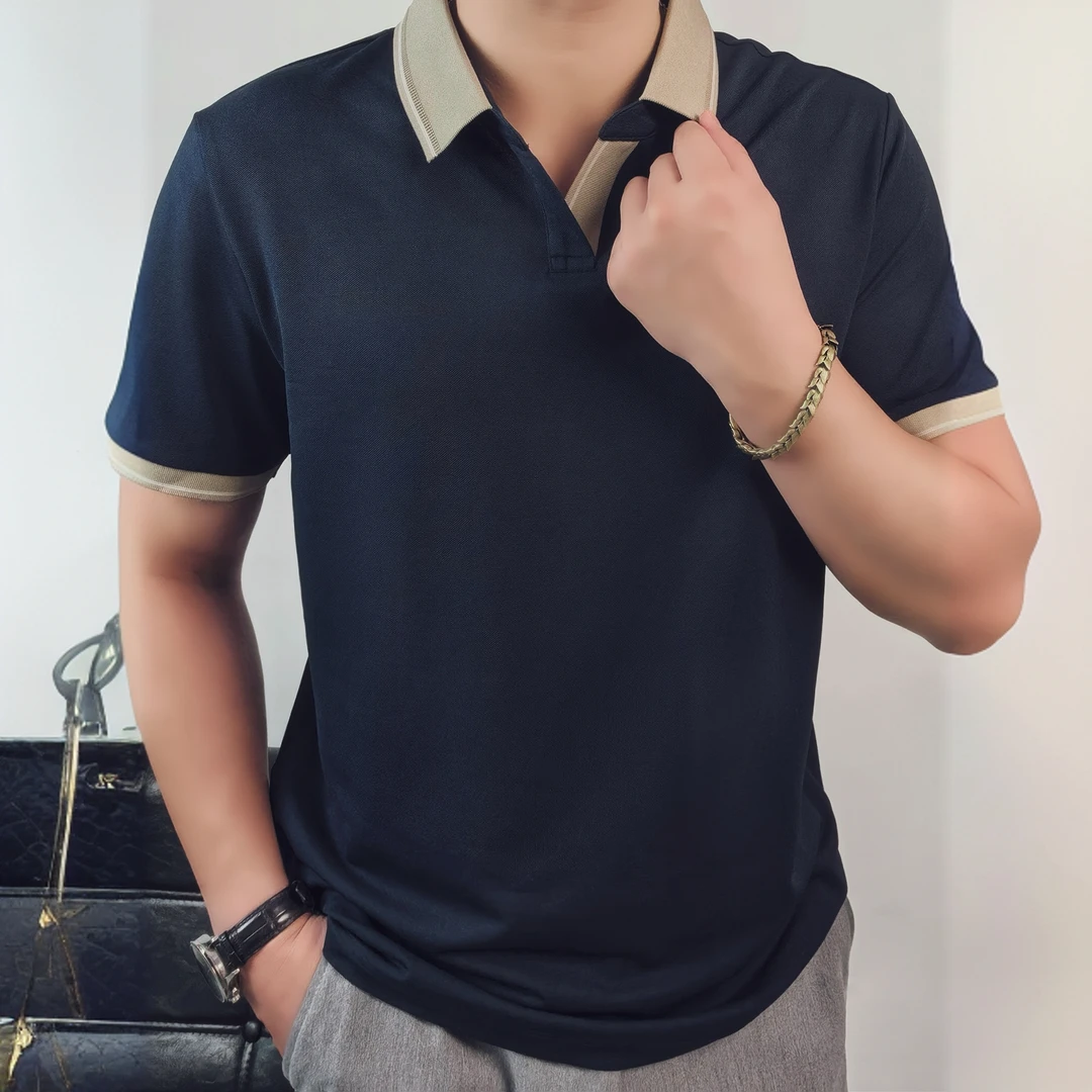 卢密洛布登夏季凉感桑蚕丝高端商务纯色polo衫男款短袖海鸥领T恤