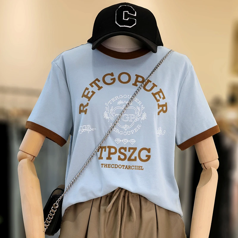 zaw大码短袖T恤女早春新款宽松显瘦简约字母胖mm遮肉上衣/25035