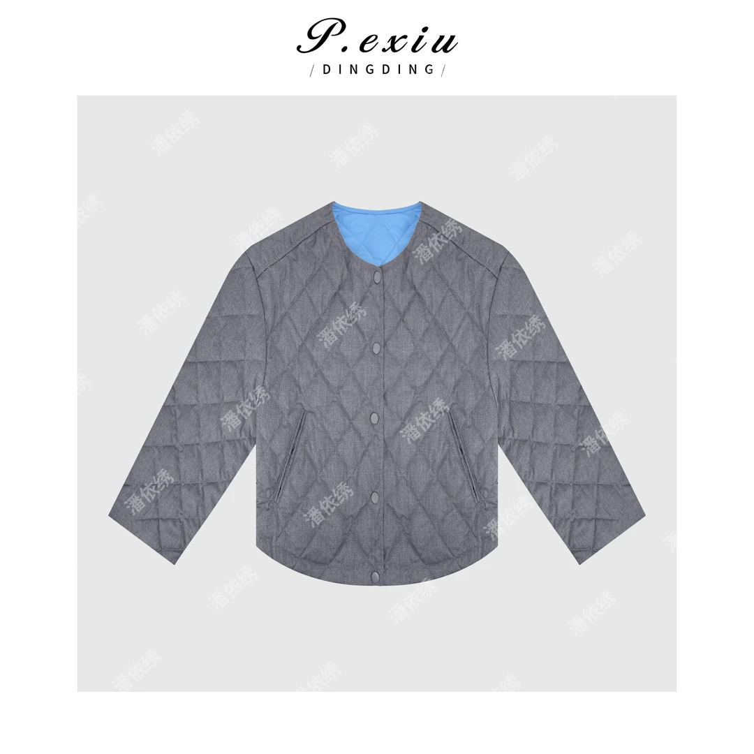 韩系简约绗缝长袖圆领羽绒服Q16100