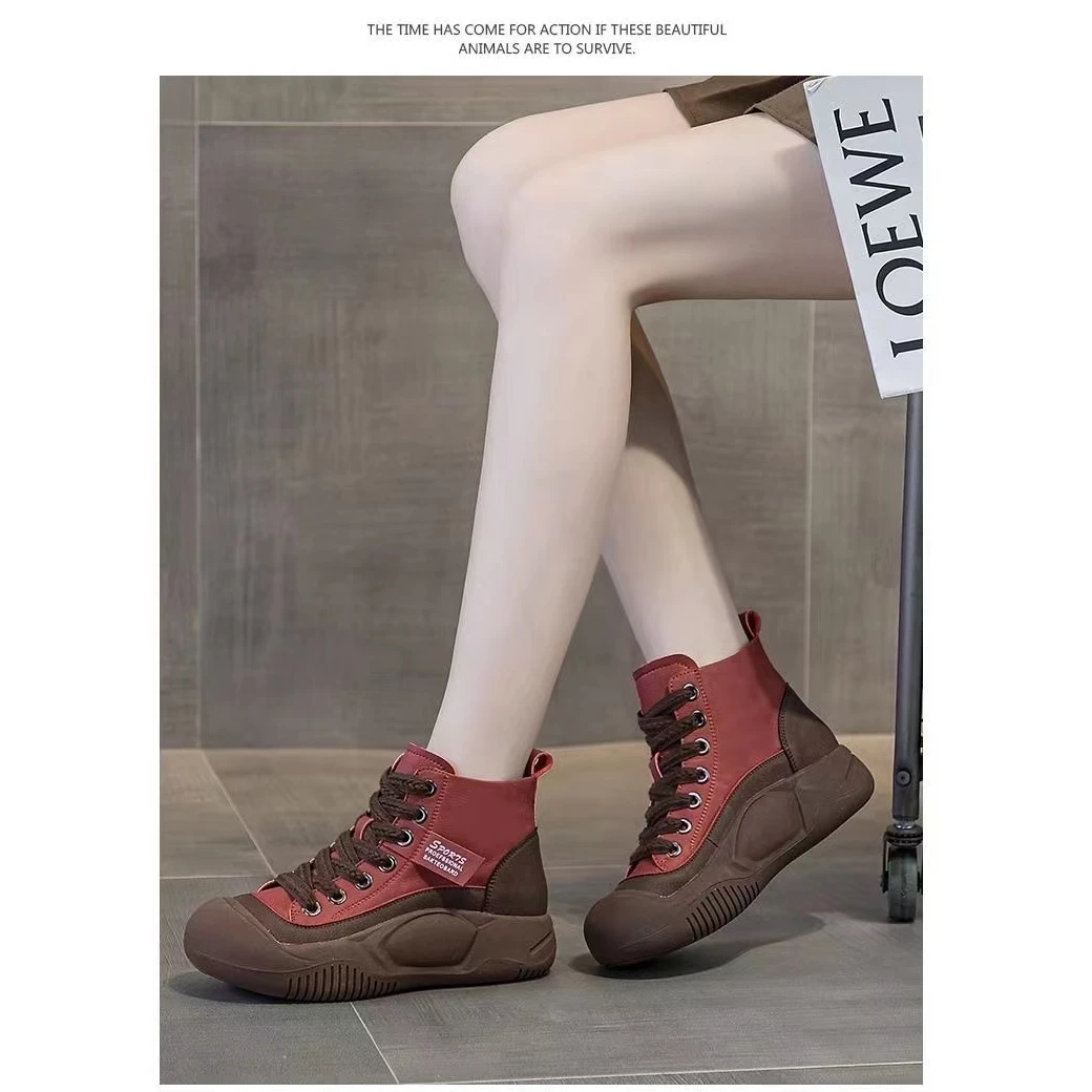 女生秋冬厚底学生高帮休闲小白鞋板9501