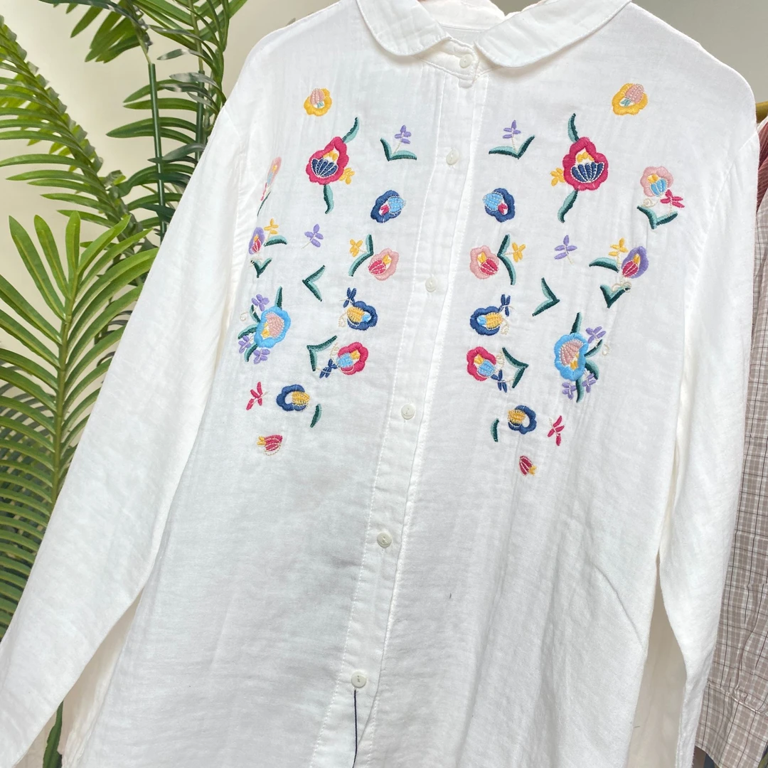 【花朵刺绣棉纱衬衫】6552