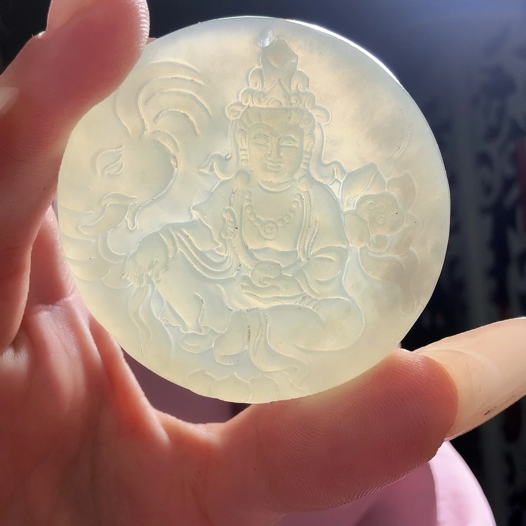 蛇纹石玉颈饰未镶嵌眼*观音