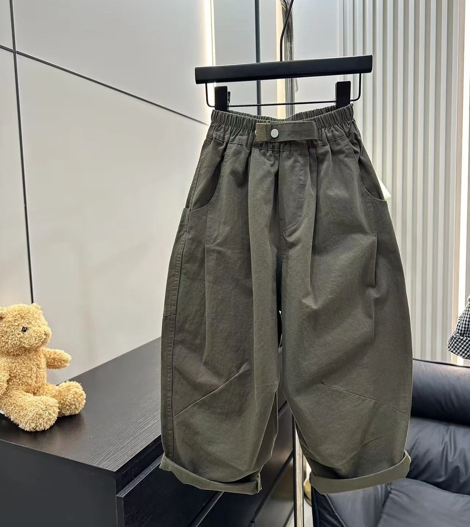 初秋男童女童新款2025新款中大童春秋休闲裤宽松微阔纯棉长裤