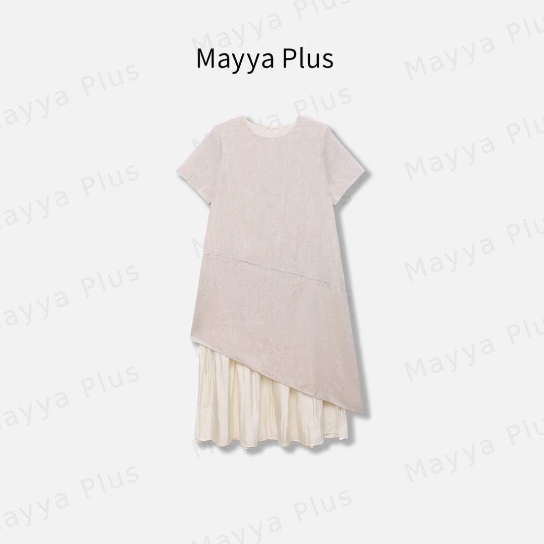 【几何情书】Mayya Plus麦芽定制夏季慵懒风拼接短袖连衣裙32528898