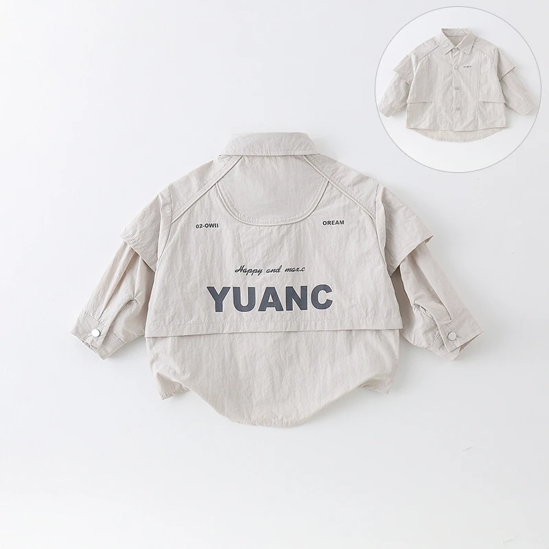 【现货】儿童假两件衬衫春季新款男童洋气字母拼接外套AW839