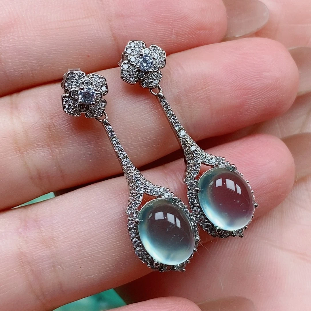 蛇纹石玉银S925镶嵌耳坠加****