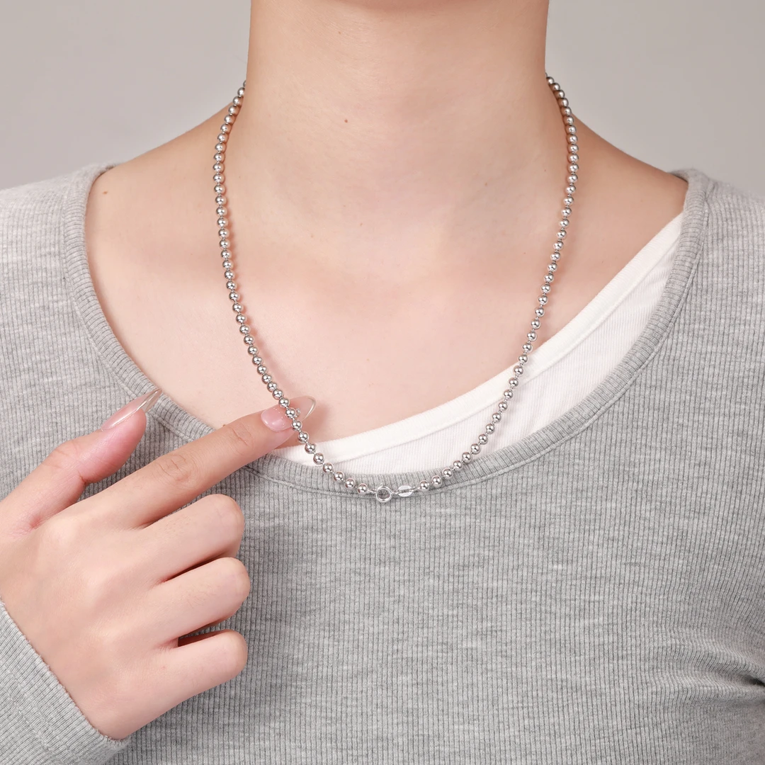 链子925银 重工圆珠项链女密光珠素链可穿大孔吊坠长款毛衣链裸链