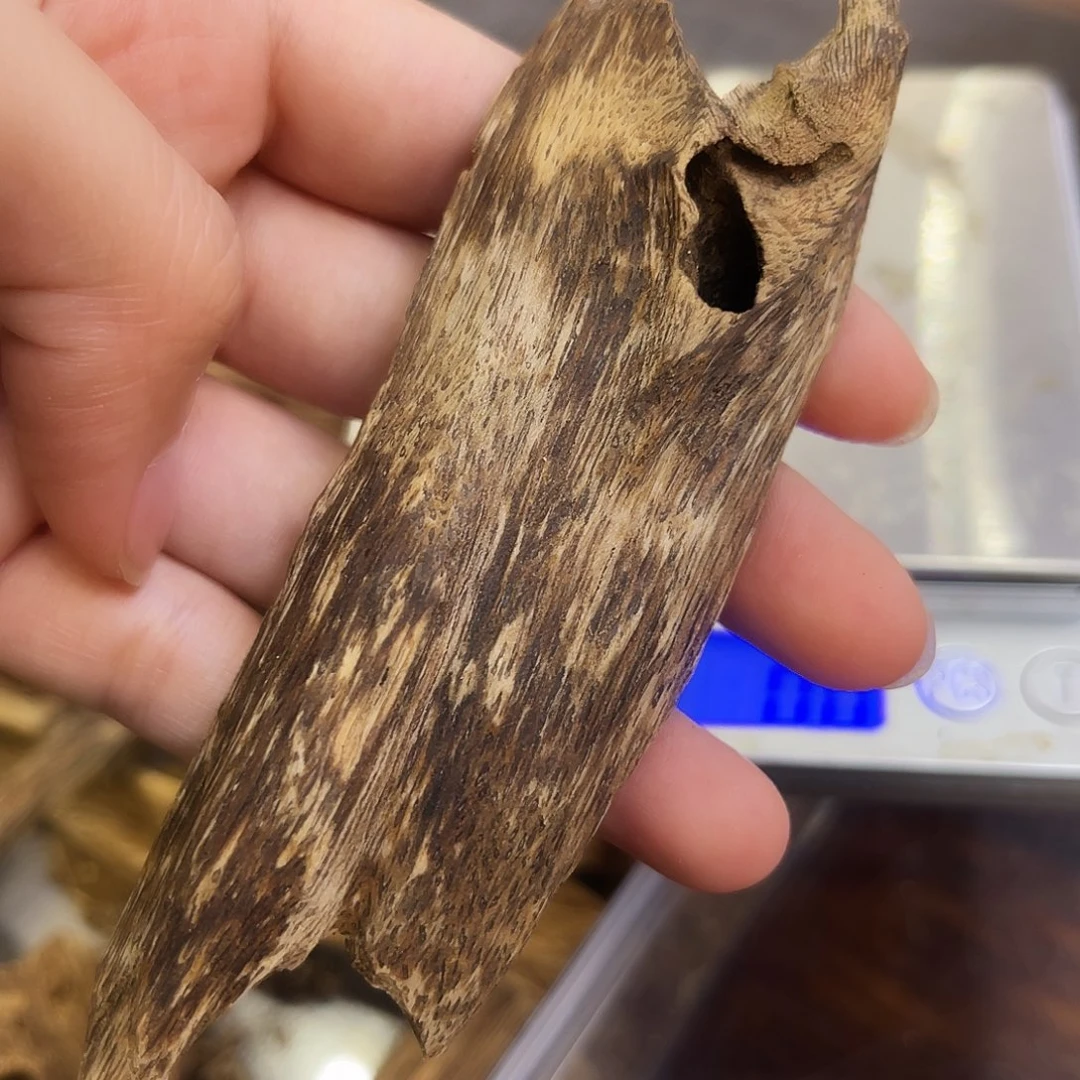 沉香手把件海南虫漏13克