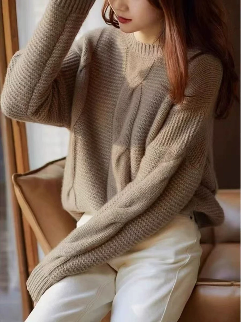 3451 秋冬季慵懒风宽松加厚高端粗线麻花毛衣