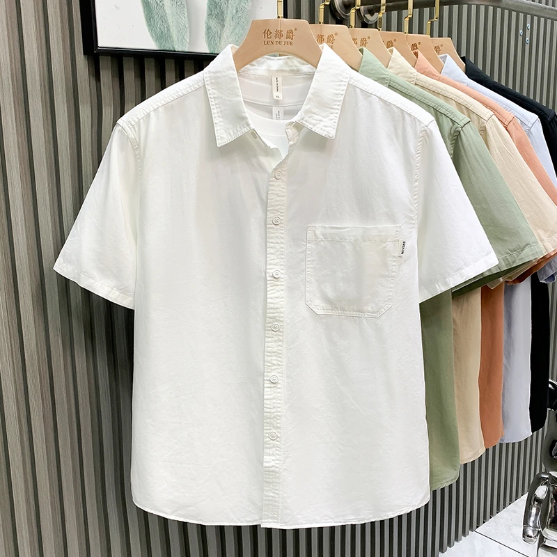 商务休闲极简风纯色衬衫2025夏季新款轻奢时尚百搭帅气白衬衣短袖