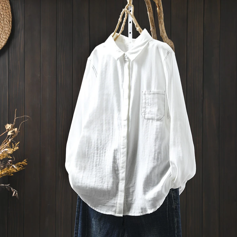 纯棉纱长袖白色衬衫女士上衣2025新款春爆款宽松内搭叠穿衬衣小衫