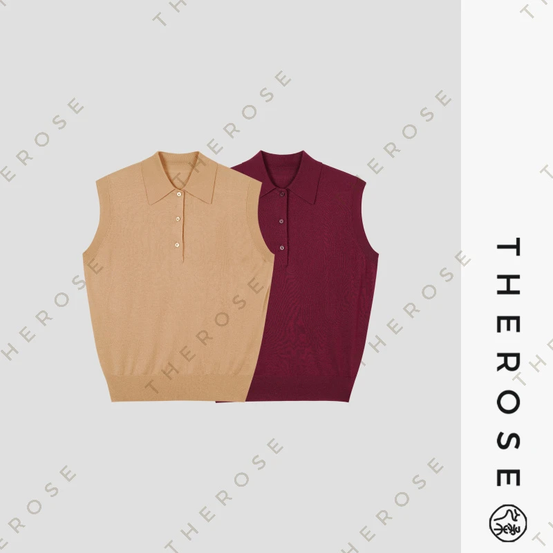 之柔【英俊少女】半开POLO领百搭针织套头马甲春夏复古女士无袖背心