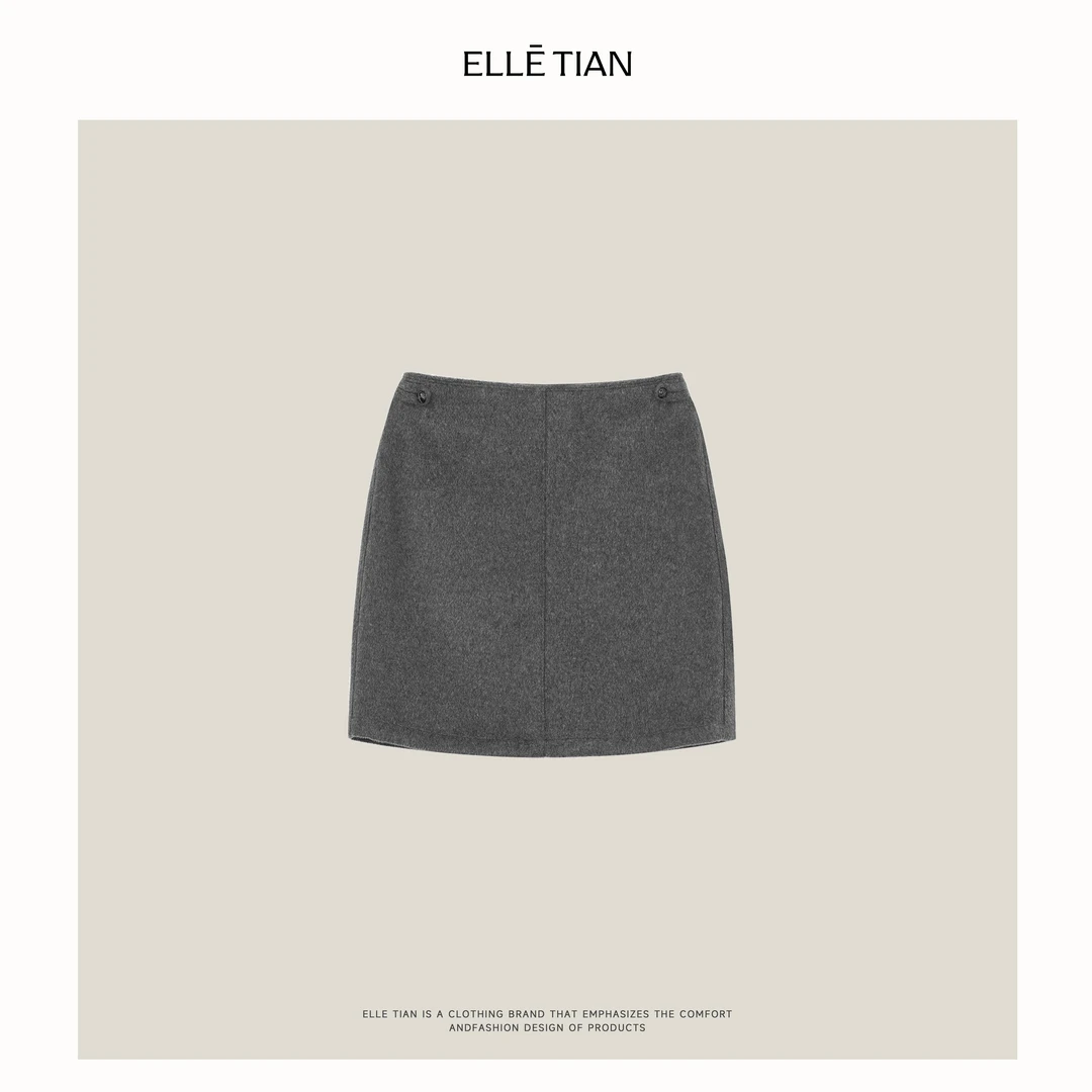 ELLETIAN "灰色轨迹"羊毛时尚毛呢直筒半身裙EZDS001