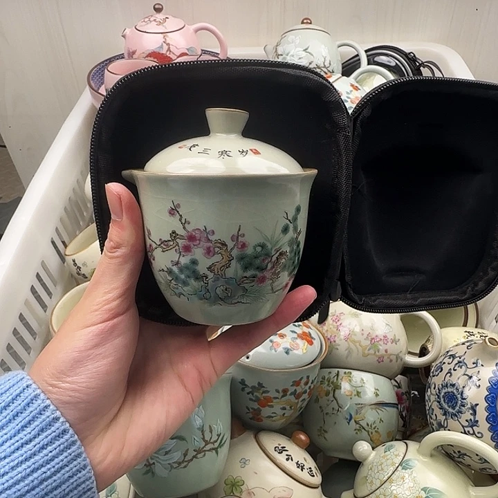蜜色汝窑岁寒三友快客套装