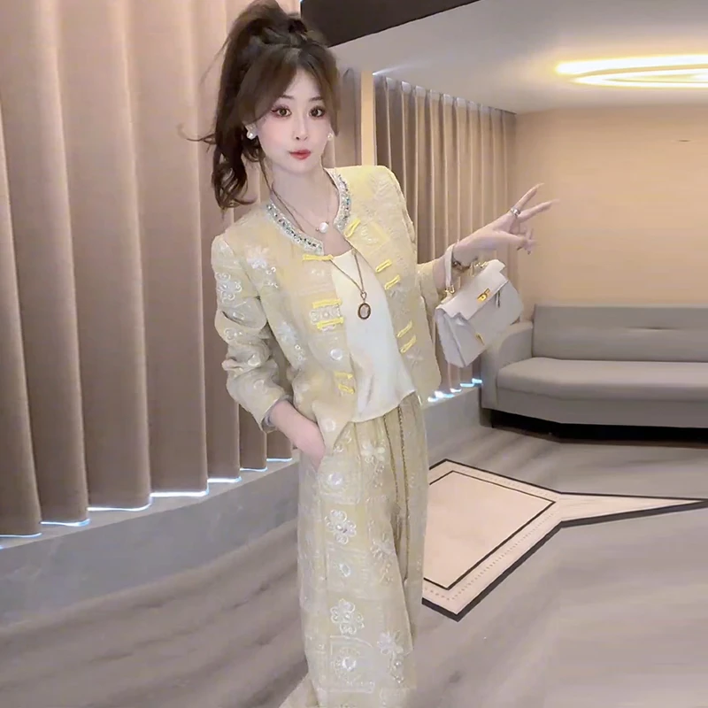 时尚套装女2025夏季新款洋气显瘦国风防晒衫外套阔腿裤气质两件套