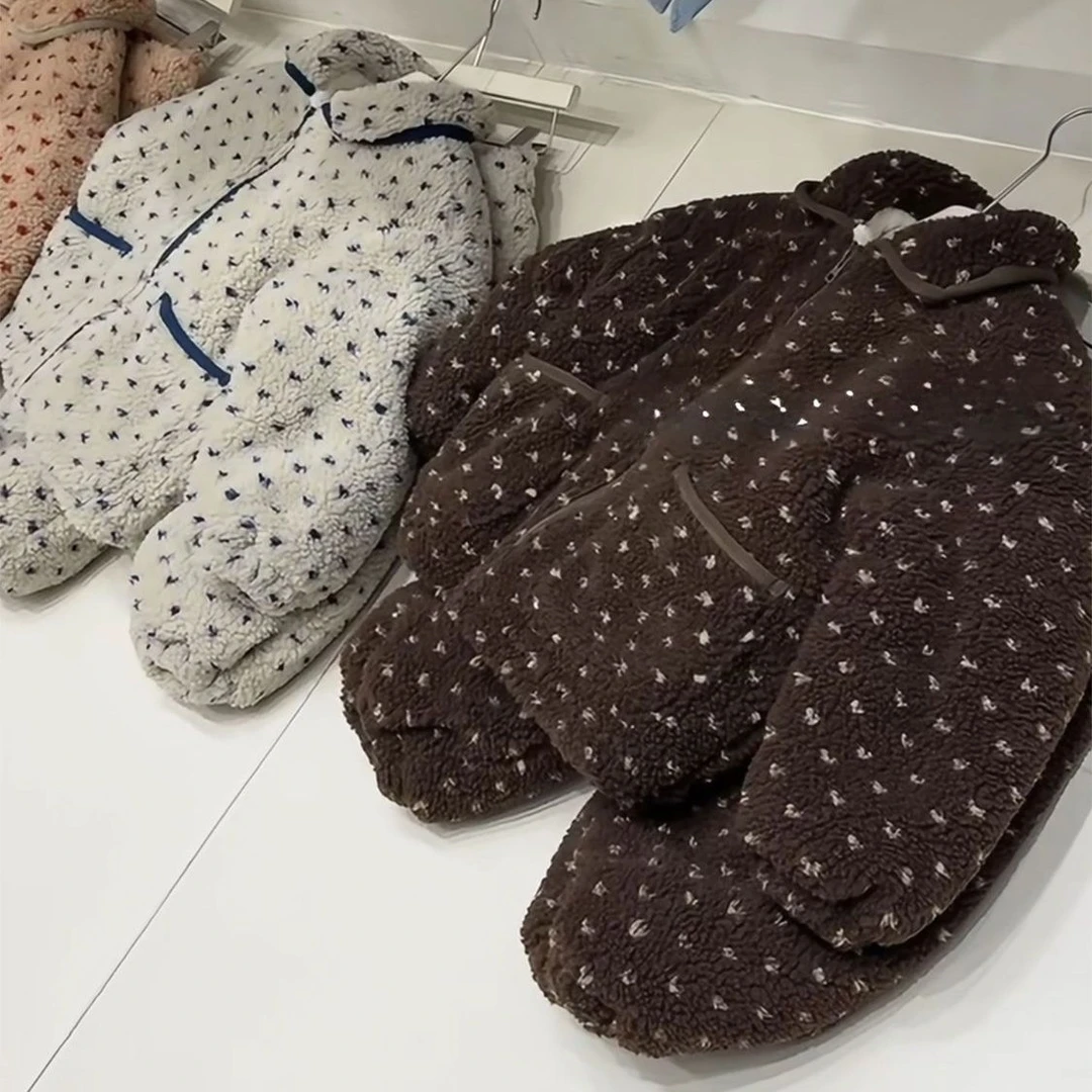 睡衣秋冬加厚加绒保暖男女童家居服套装可爱圆点摇粒绒睡衣儿童