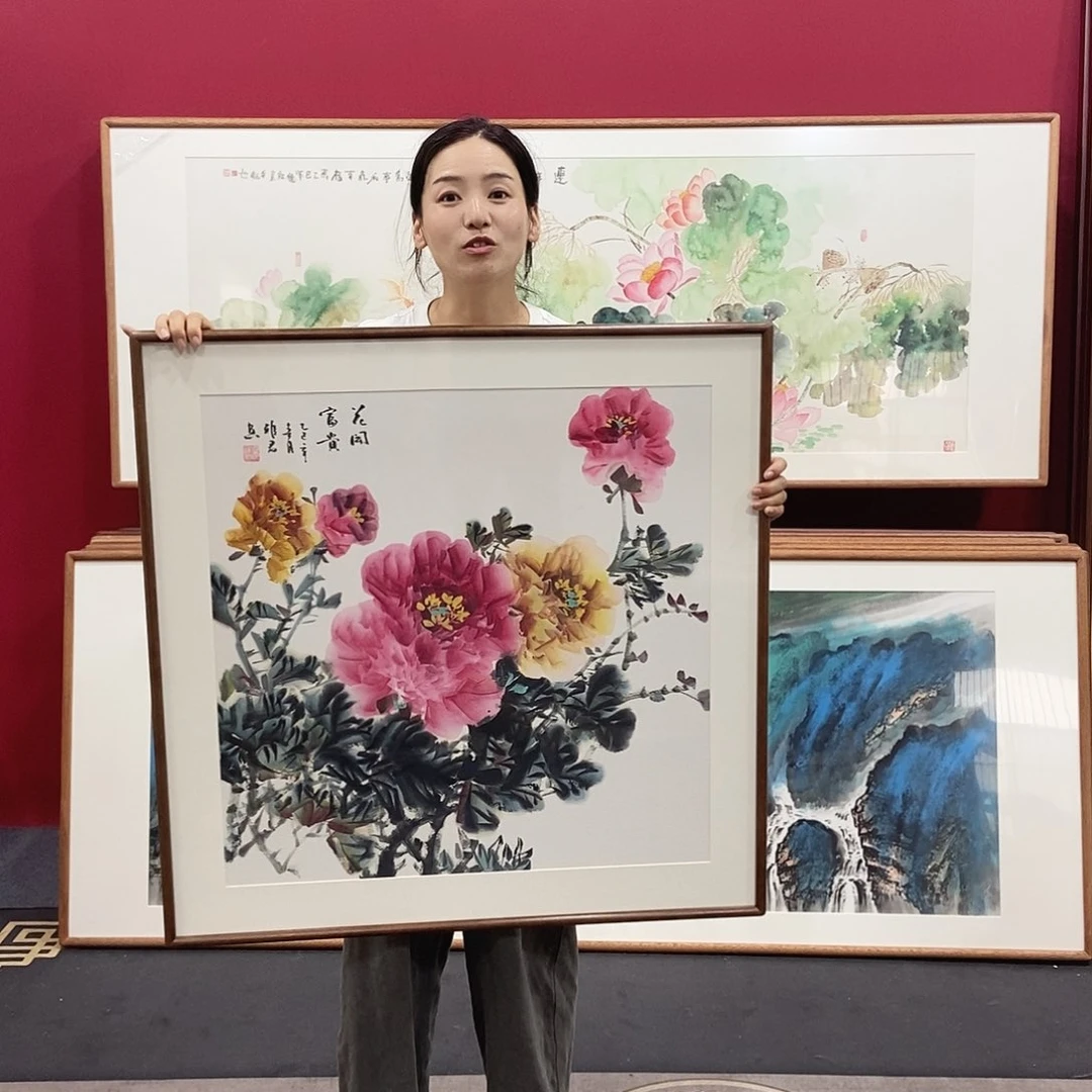 国画带框绘画80/80尺寸