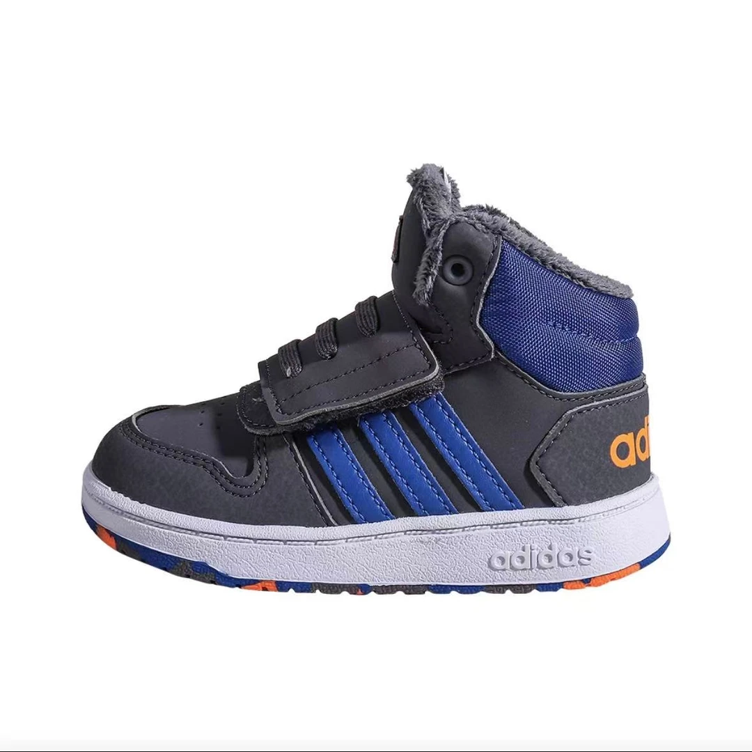 adidas Hoops2.0休闲复古轻便透气板鞋儿童婴童/深灰/蓝色 FW4929