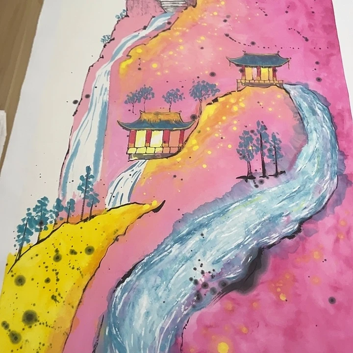 青***时国画宛瑜老师四尺山水作品旭