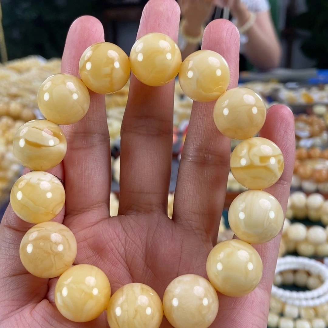 未镶嵌琥珀手链16白花蜡圆珠35.73