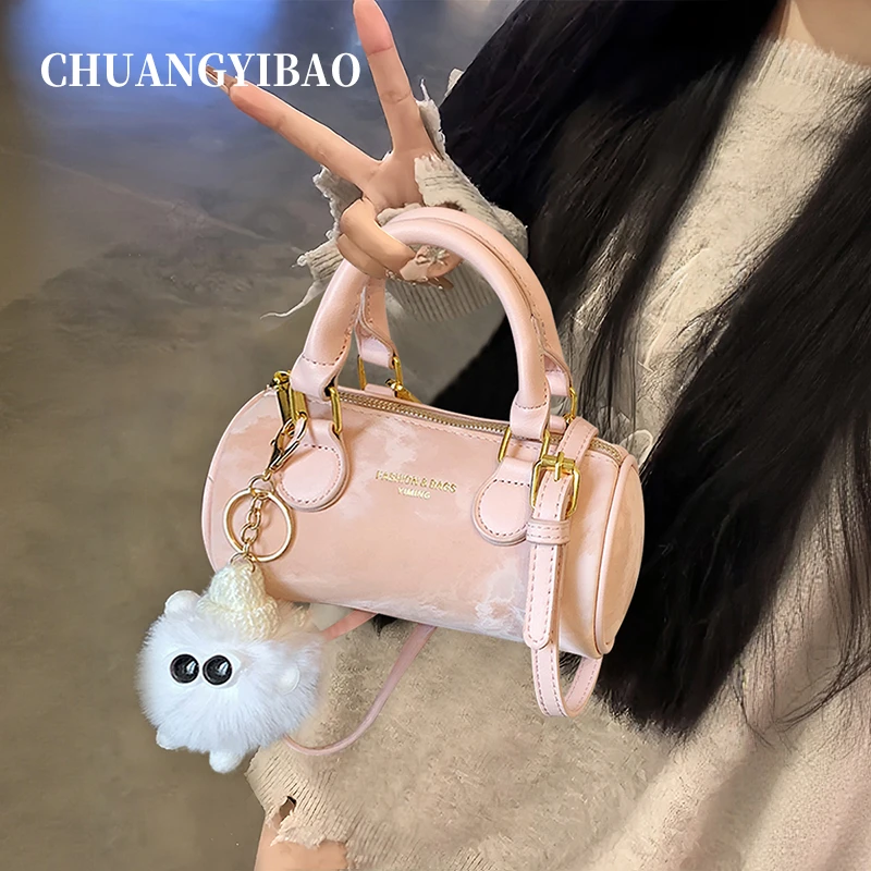 今年流行小众绣线包包女2025新款夏季百搭链条斜挎包手提包圆筒包