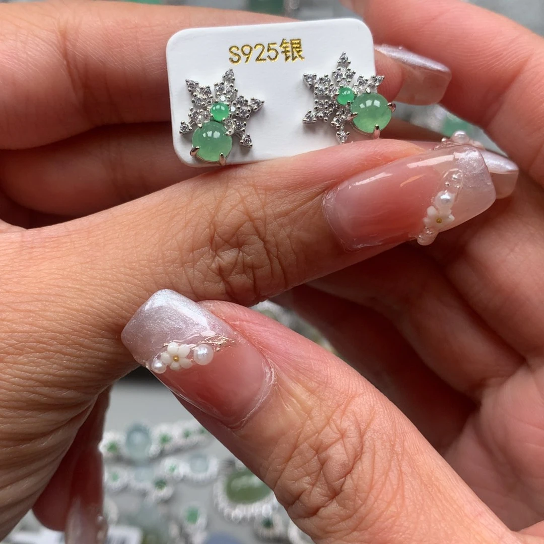 翡翠戒指银S925镶嵌耳钉56