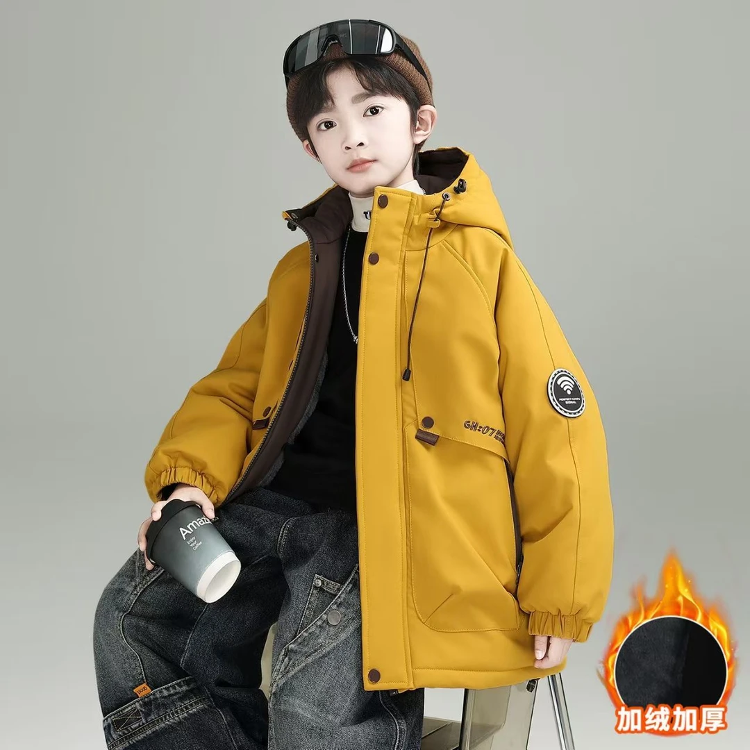 【加绒加棉】男童冬款加绒加棉棉服2025新款儿童派克服外套潮流洋气
