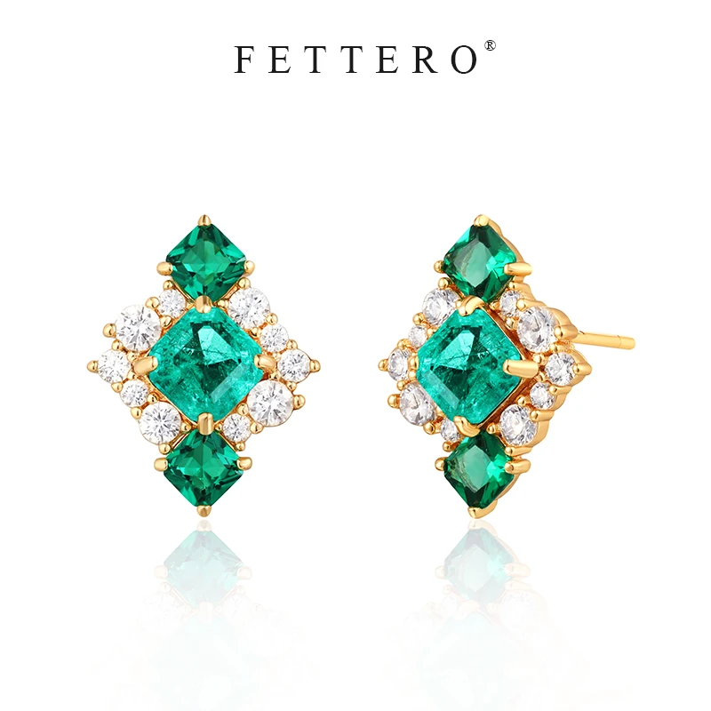 fettero 铜合金耳饰 【金色多菱形方块对称耳钉】气质轻奢精致优雅