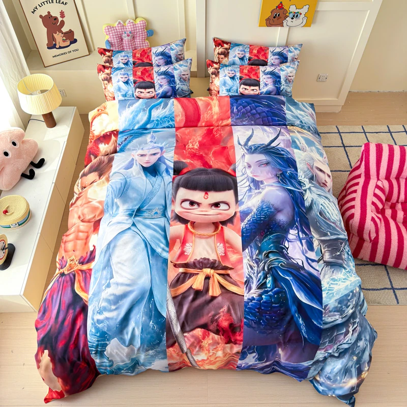 哪吒卡通纯棉四件套全棉k儿童被套床笠宿舍冬用可拆洗床上四件套