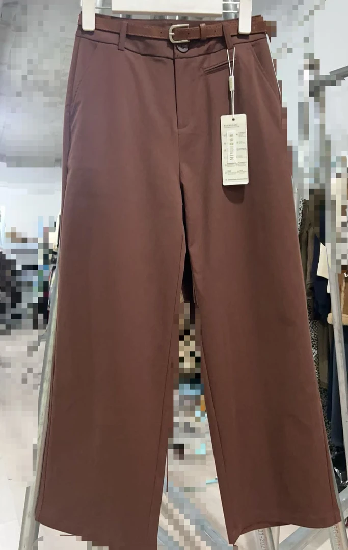 欧货配腰带设计感休闲直筒阔腿裤女Y8