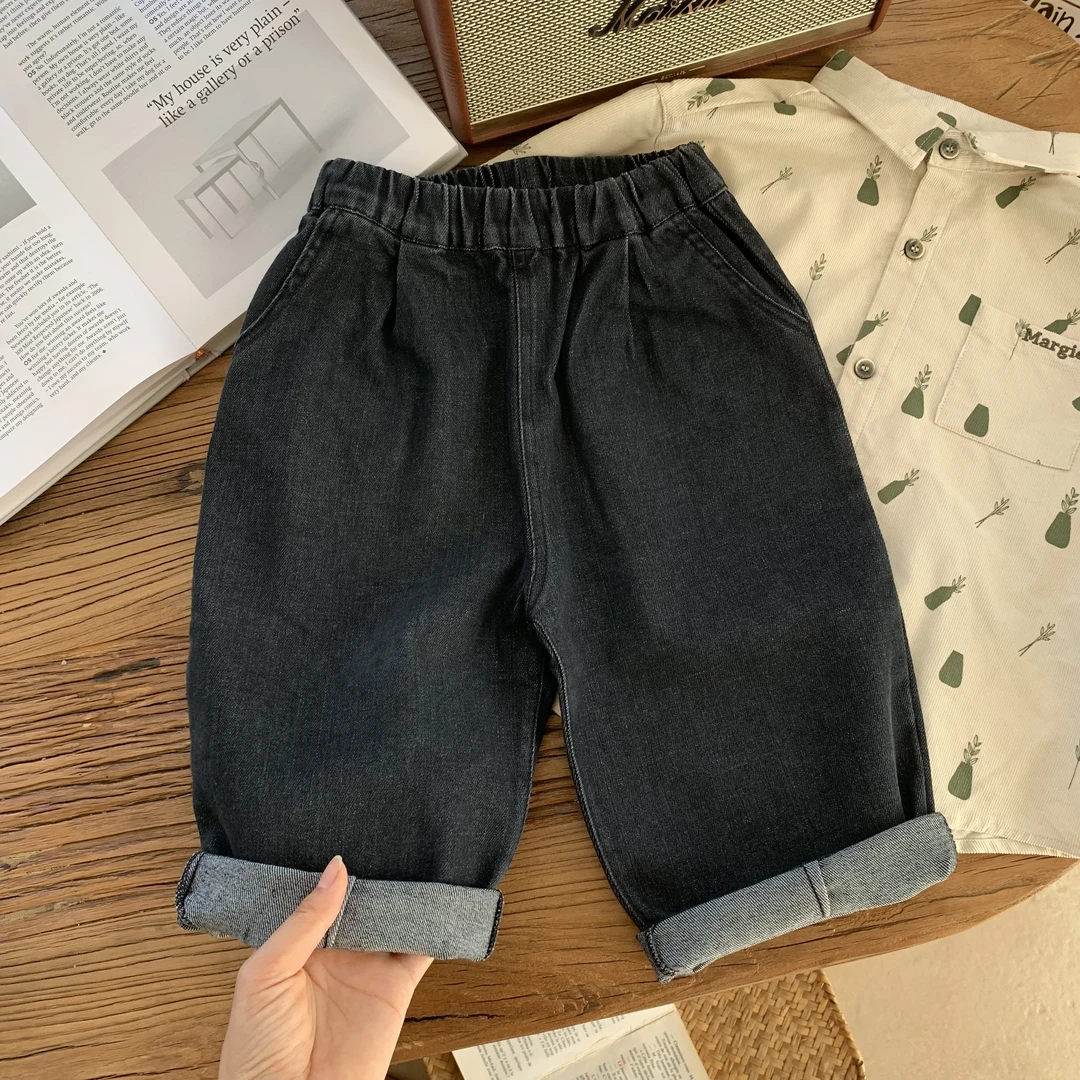 【棉烊黑色牛仔裤】中小童男童儿童宝宝简约韩版百搭牛仔长裤