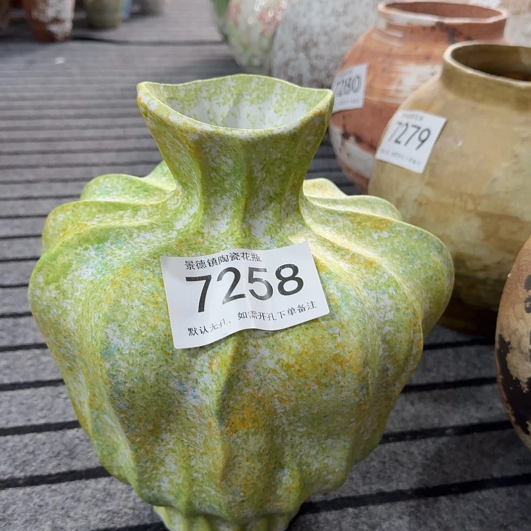 蛙***妹陶摆件景德镇高温花瓶编码7258高31口7默认无孔