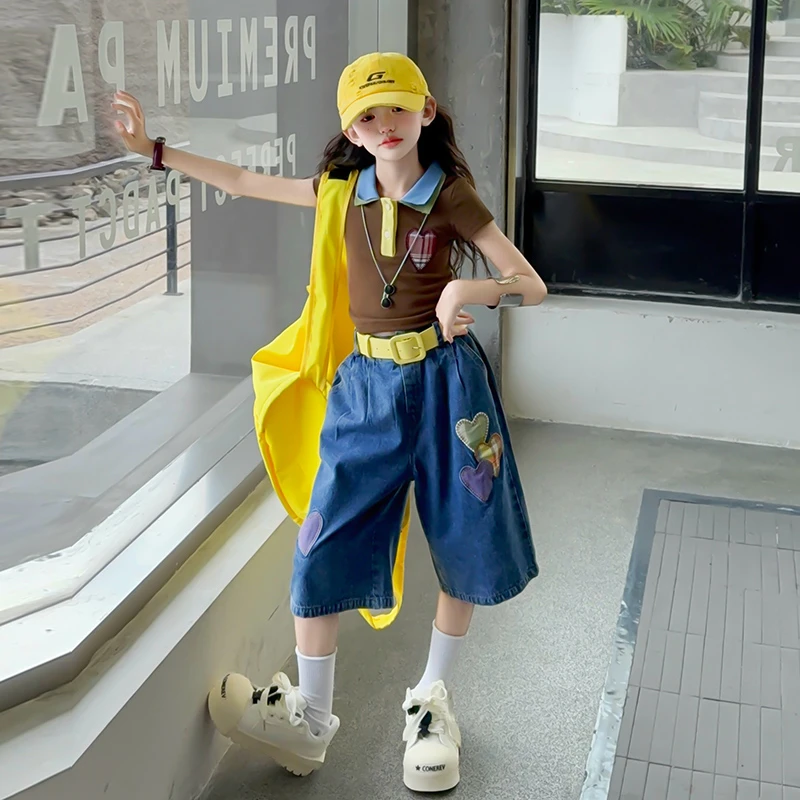 女童短袖套装2025夏季新款女大童又飒又酷夏装儿童T恤短裤两件套