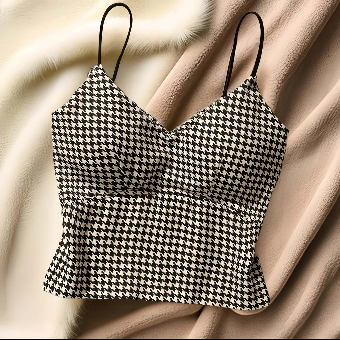 千鸟格时尚吊带背心内搭带胸垫小香风洋气显瘦修身美背可外穿气质