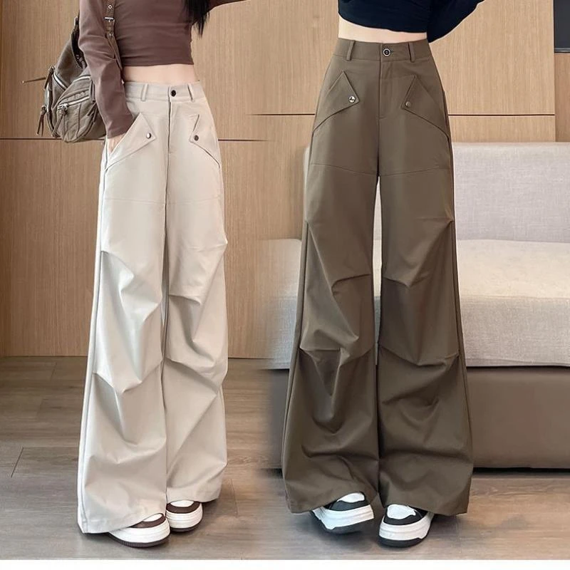 工装裤女2025春夏韩版新款户外登山裤高腰宽松显瘦运动阔腿长裤子