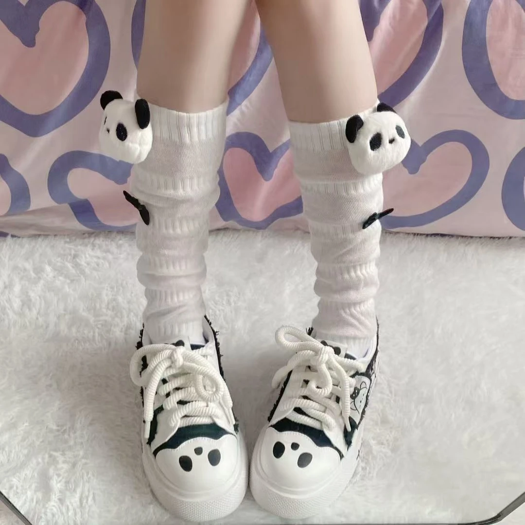 夏天熊猫中筒薄款袜子吸汗透气防臭可爱夏季JK软妹百搭小腿堆堆袜