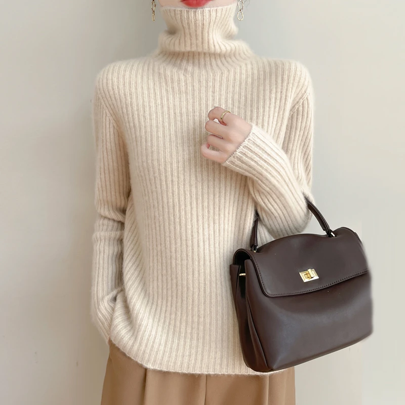 重磅加厚~480克100羊毛衫时尚显瘦高翻领打底衫冬季保暖针织衫女