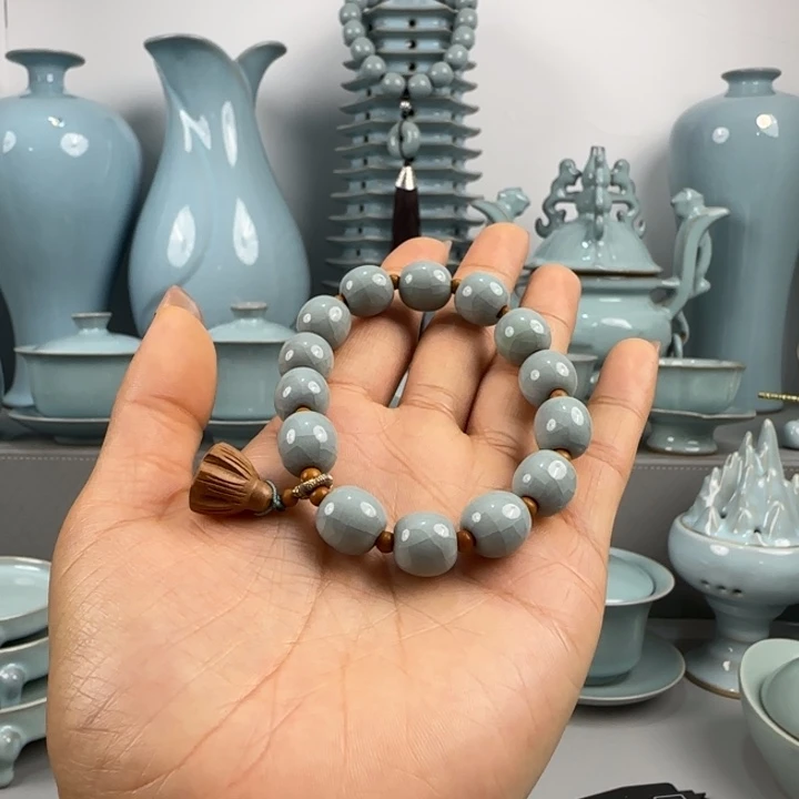 摆件?*汝瓷手串天青釉中号