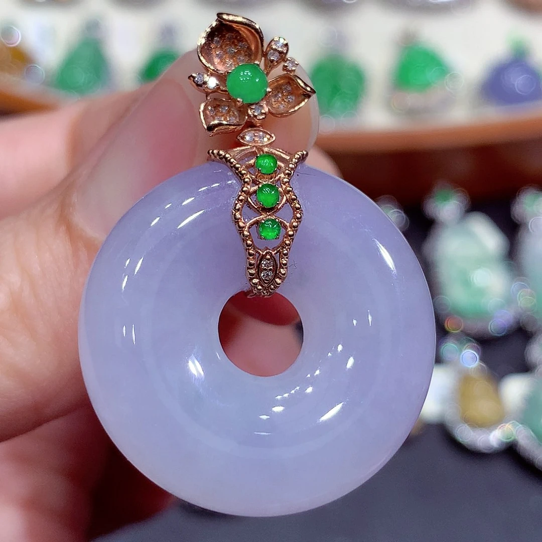 翡翠18K金镶嵌吊坠(不含链)