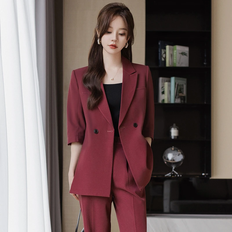 气质七分袖西装套装女春夏新款女神范职业时尚休闲中袖工作服1823