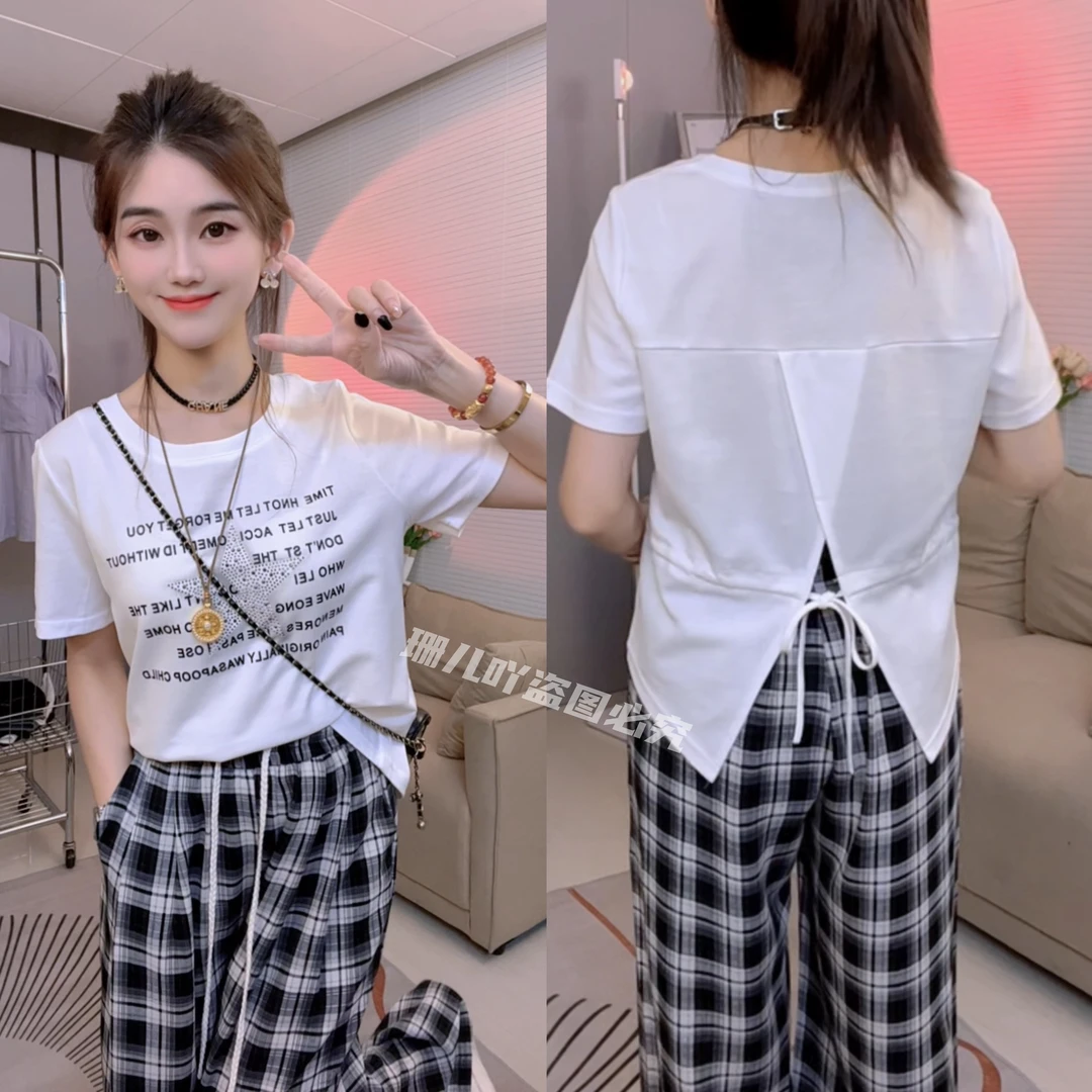 洋气字母烫钻T恤女2025夏季新款潮流百搭韩版时尚宽松显瘦上衣