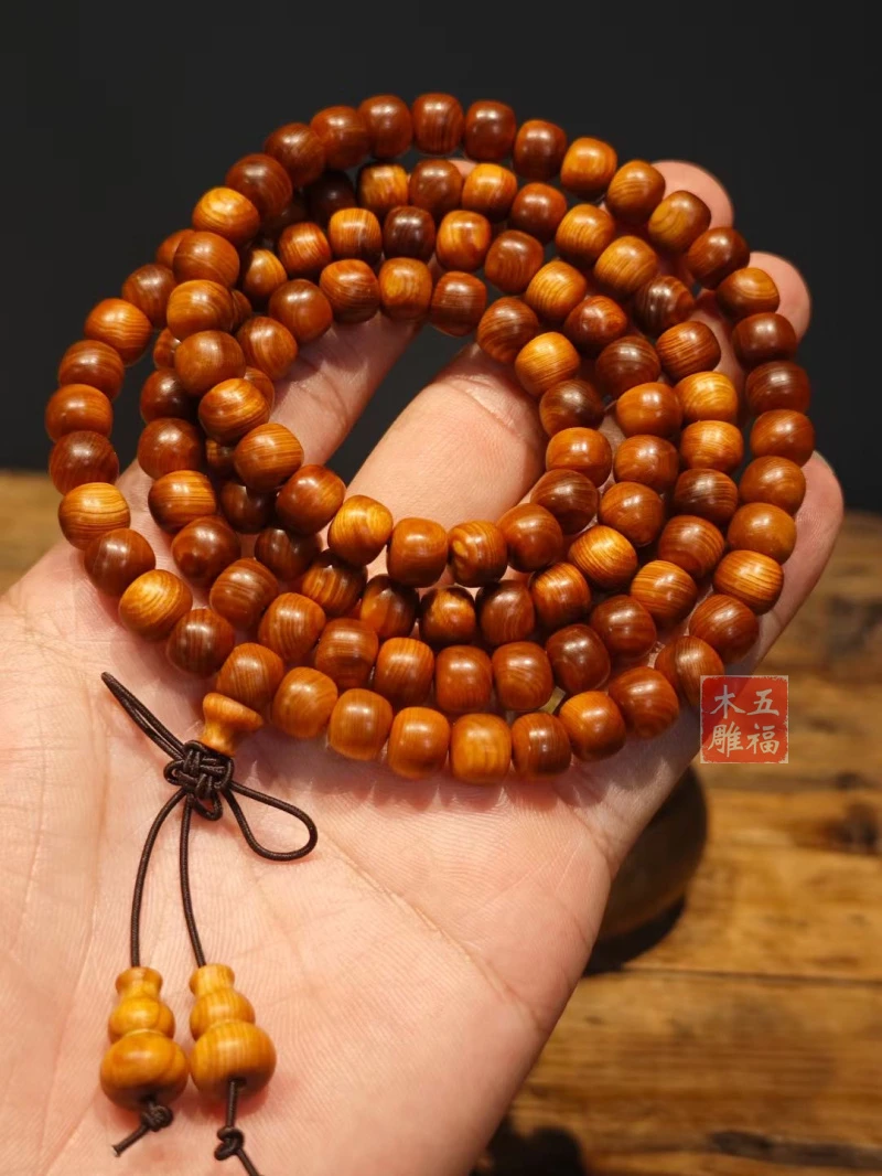 苹果珠天然崖柏木陈化老料高崖料6*8mm108颗木雕工艺带香韵珠子