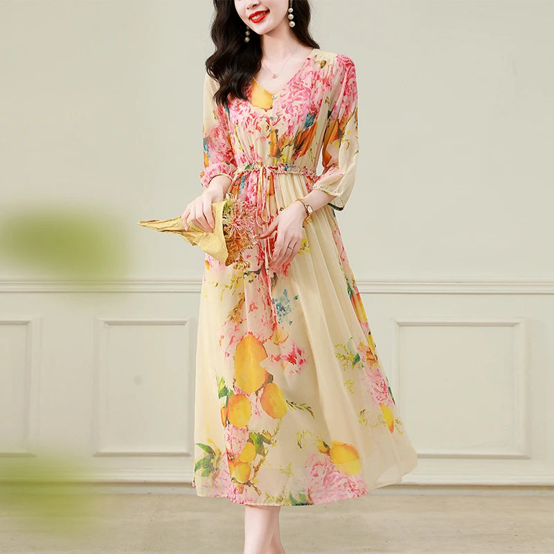 997#新品气质连衣裙2024夏季新款轻奢收腰显瘦碎花裙