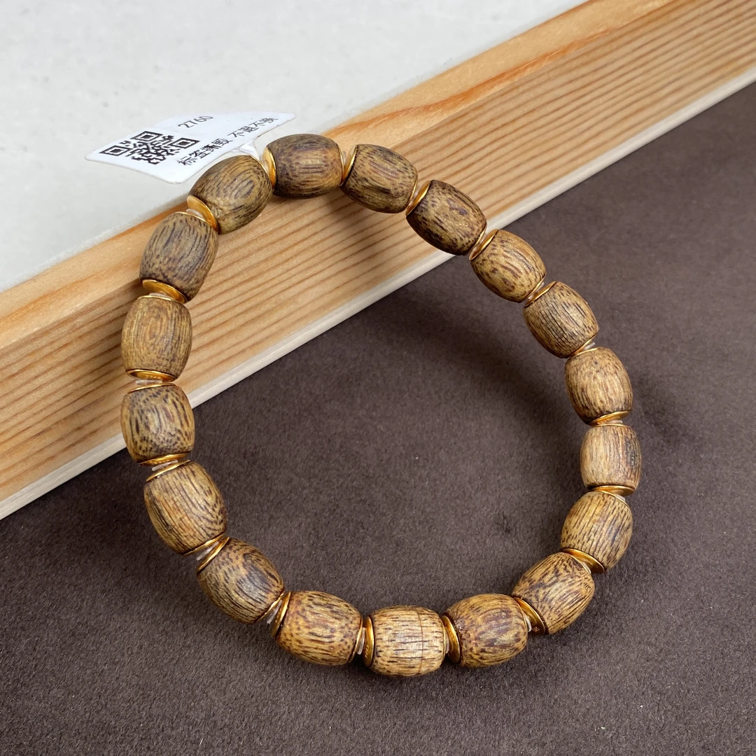 沉香【熊总夫妇】沉香乌身圆叶白棋楠桶珠手串-约8mm（多样性发一件）