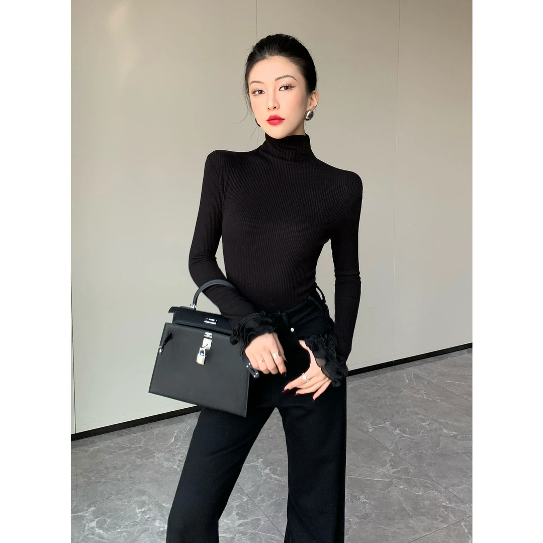 JIJINQI时尚百搭修身网红长袖秋冬半高领纯色针织衫 JC12SZXL448