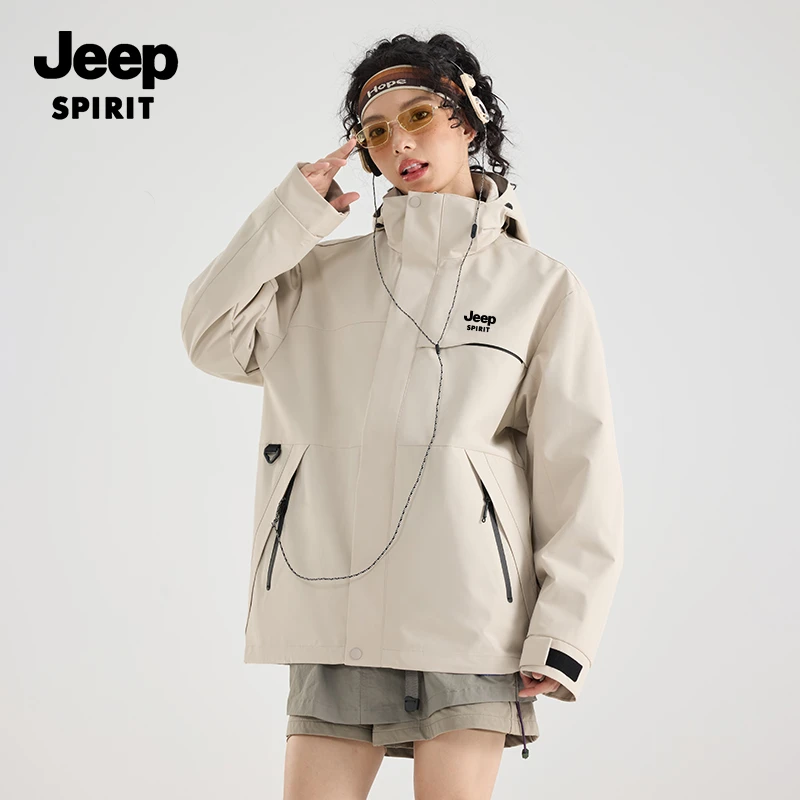 JEEPSPIRIT吉普户外运动三合一冲锋衣防水耐磨连帽情侣夹克外套