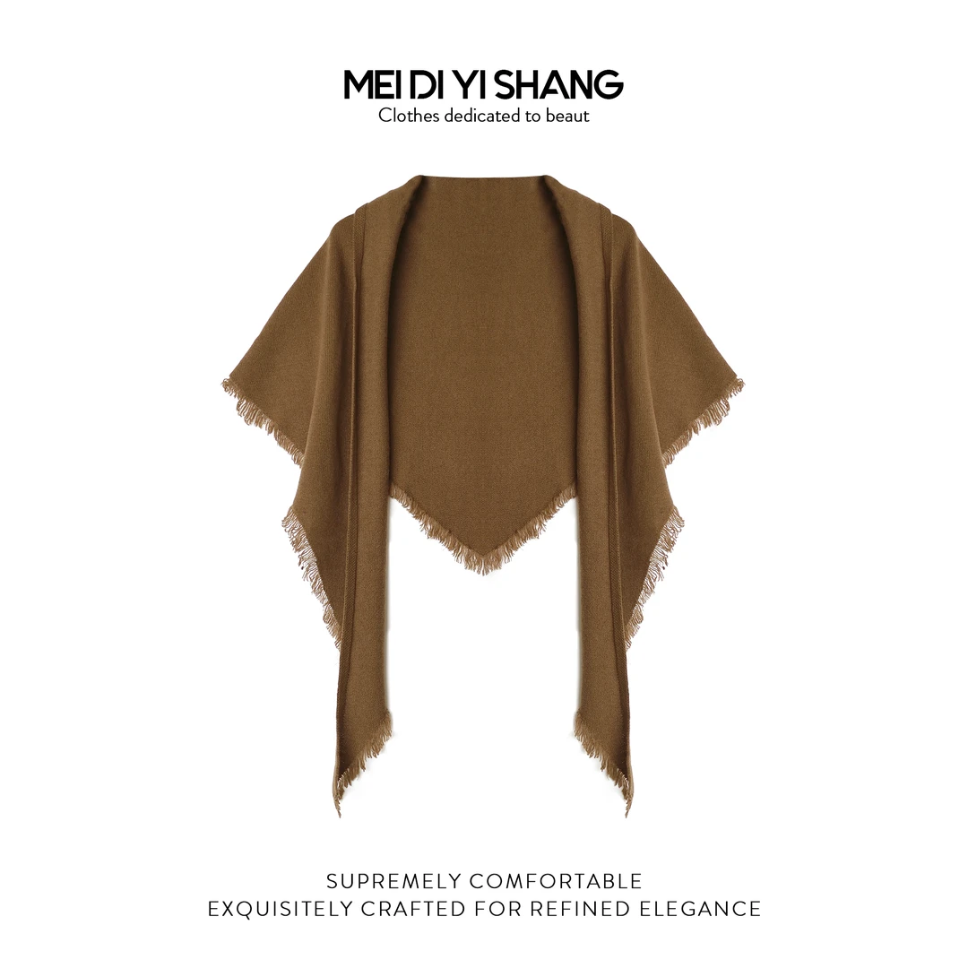 MDYS秋冬新品50精纺羊毛三角形手工流苏时尚气质针织披肩F115