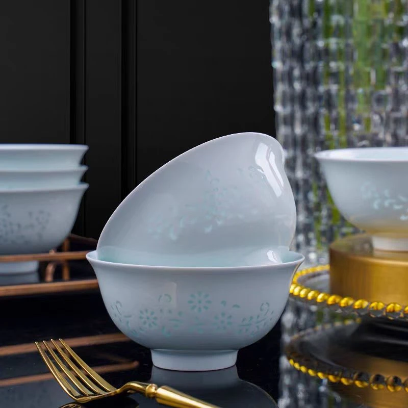 玲珑瓷家用碗盘瓷碗景德镇高端6寸玲珑瓷面碗2个