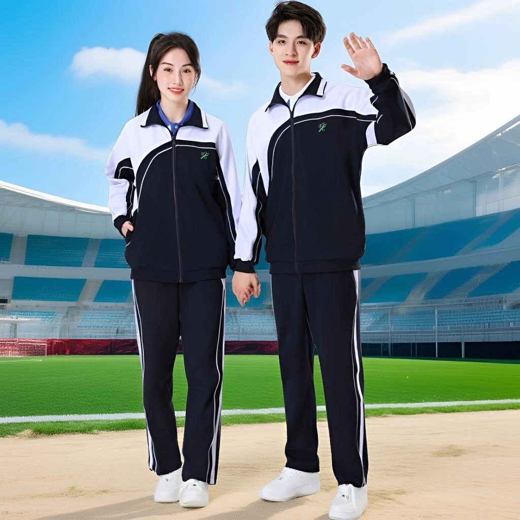 深圳秋冬初中中学生小学生长袖长裤套装冬季蓝色白色校服深圳班服