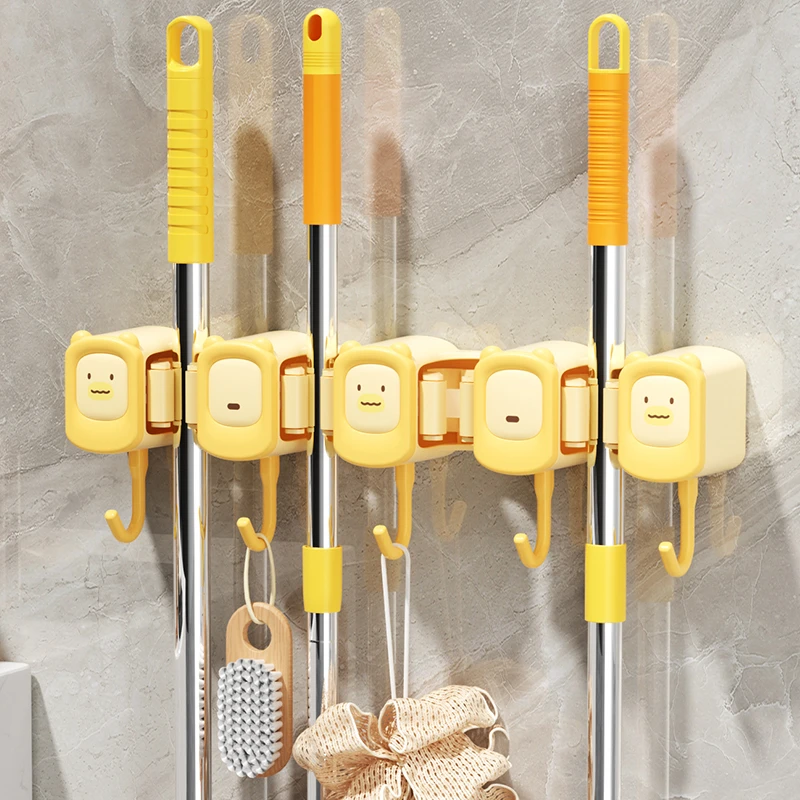 家用壁挂拖把夹免打孔浴室卫生间收纳神器联排挂墙式粘钩挂钩